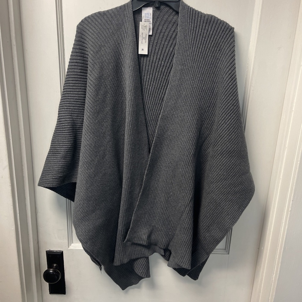 Time And Tru Women's One Size Ribbed Ruana Wrap Actual Color Gray
